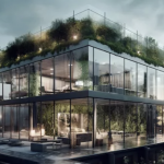 Ein modernes Gebaeude mit Dachbegrünung