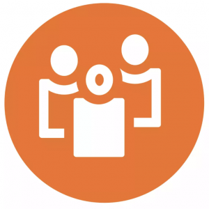 Ein Logo mit drei Icons, die Menschen darstellen