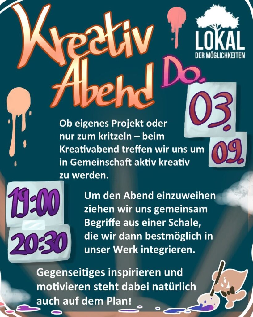 Ein Plakat für den Kreativabend am 03.09.2026